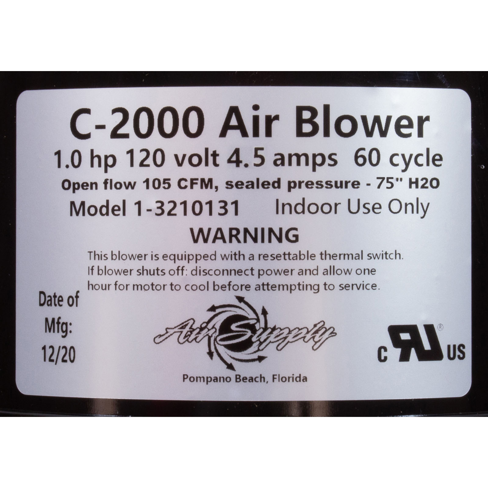 Picture of 3210101/3040401 Blower Air Supp Comet 20001.0hp115v4.5A4ft Molded Cord