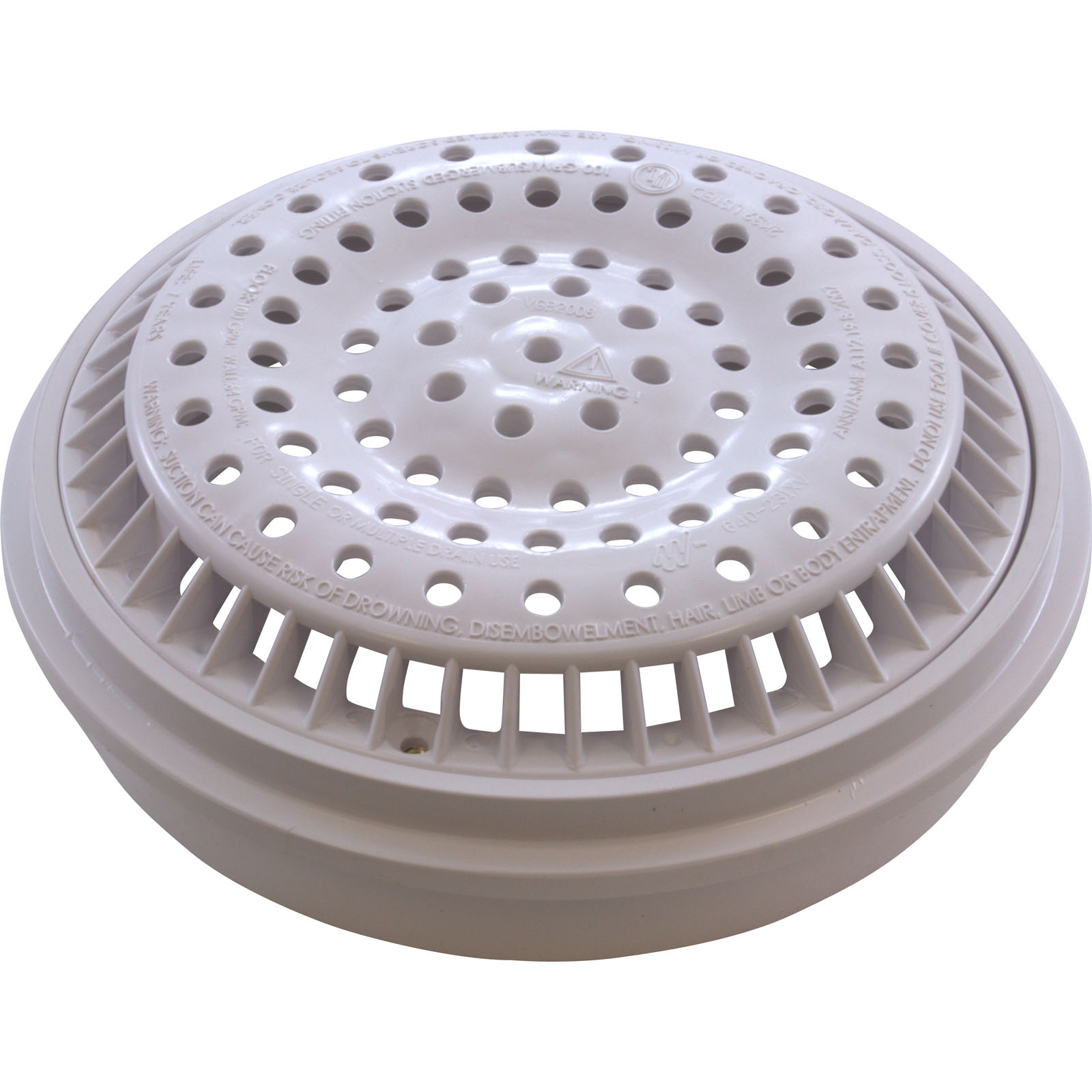 Picture of 640-2340 V Main Drain Grate WW Anti Vortex 8" Rnd w/Long Collar Wht
