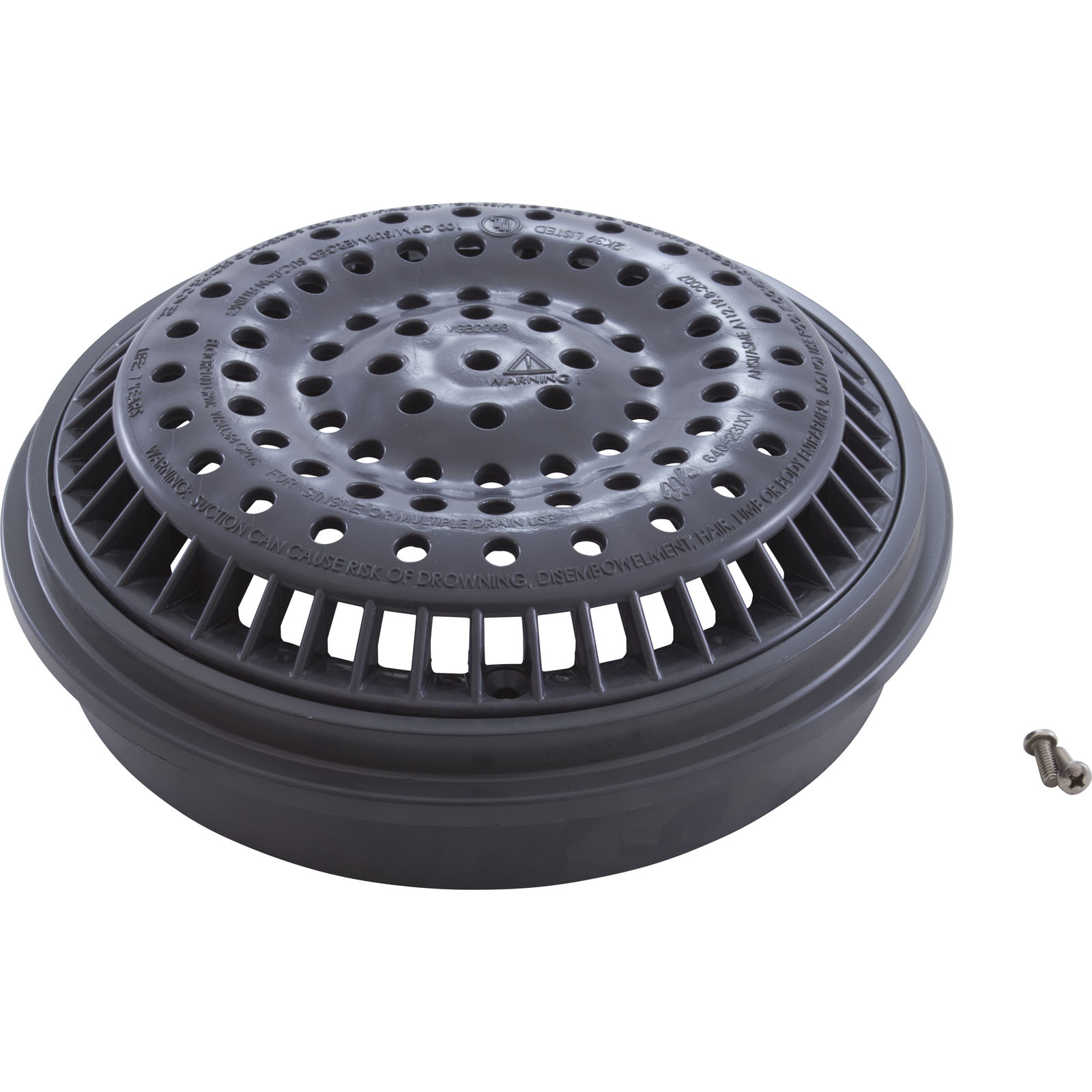 Picture of 640-2349DKG V Main Drain GrateWW Anti Vortex 8" Rndw/Long CollarDk Gry