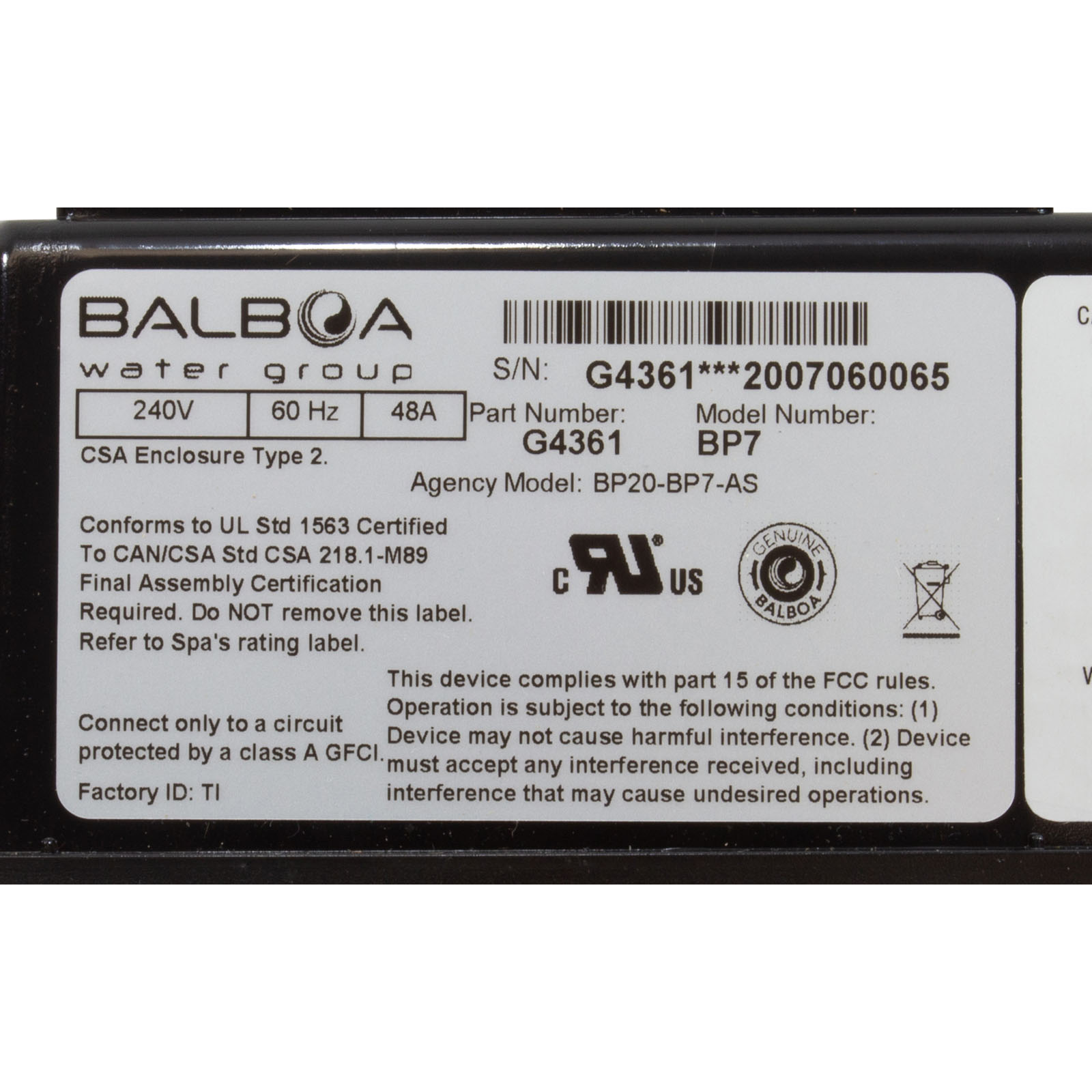 Picture of  G6406 Balboa Water Group Retrofit Kit Control  pack  BP7 TP600 top side
