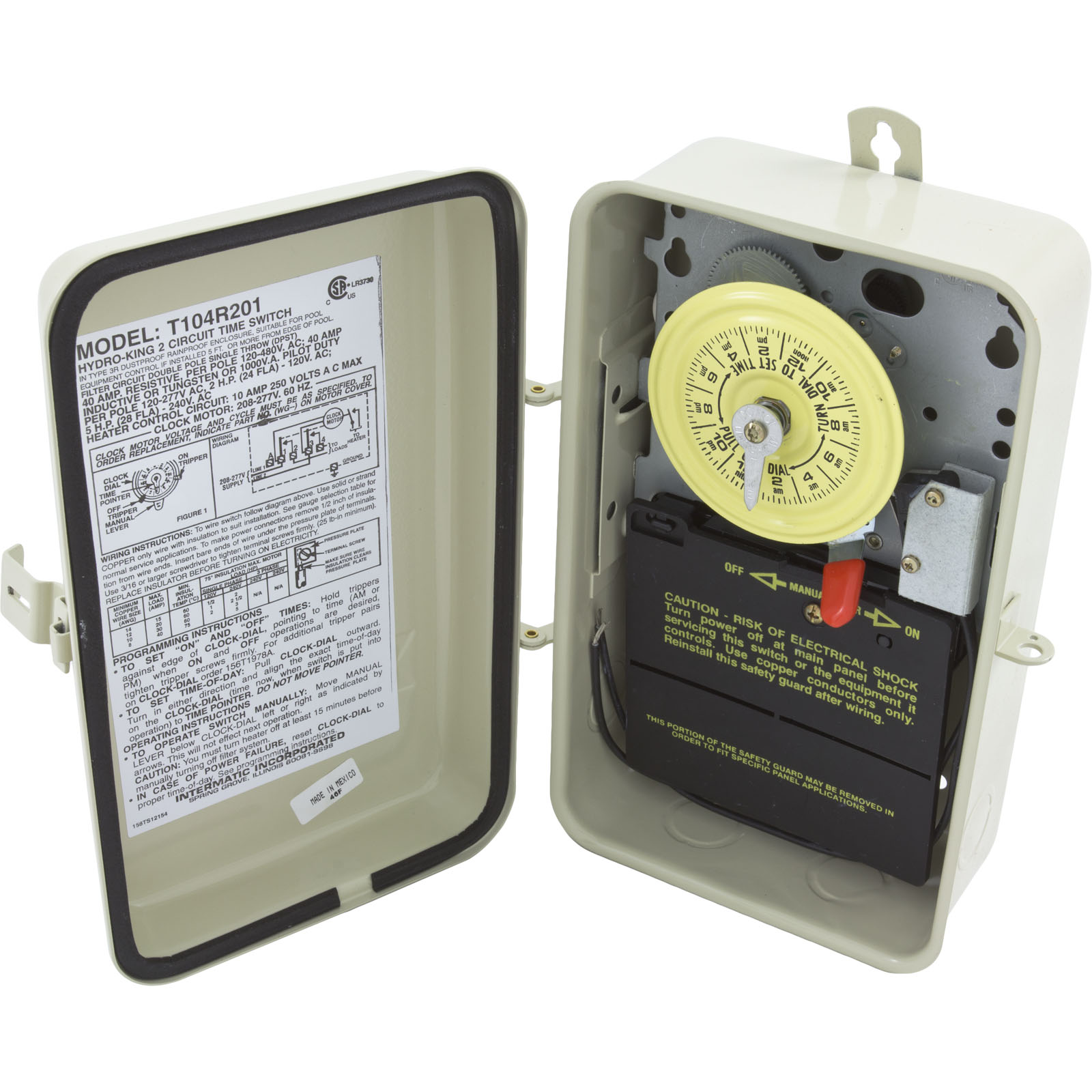 TIME CLOCK, INTERMATIC T104R201, 24 HR, 230V, DPST,W/FIREMAN 