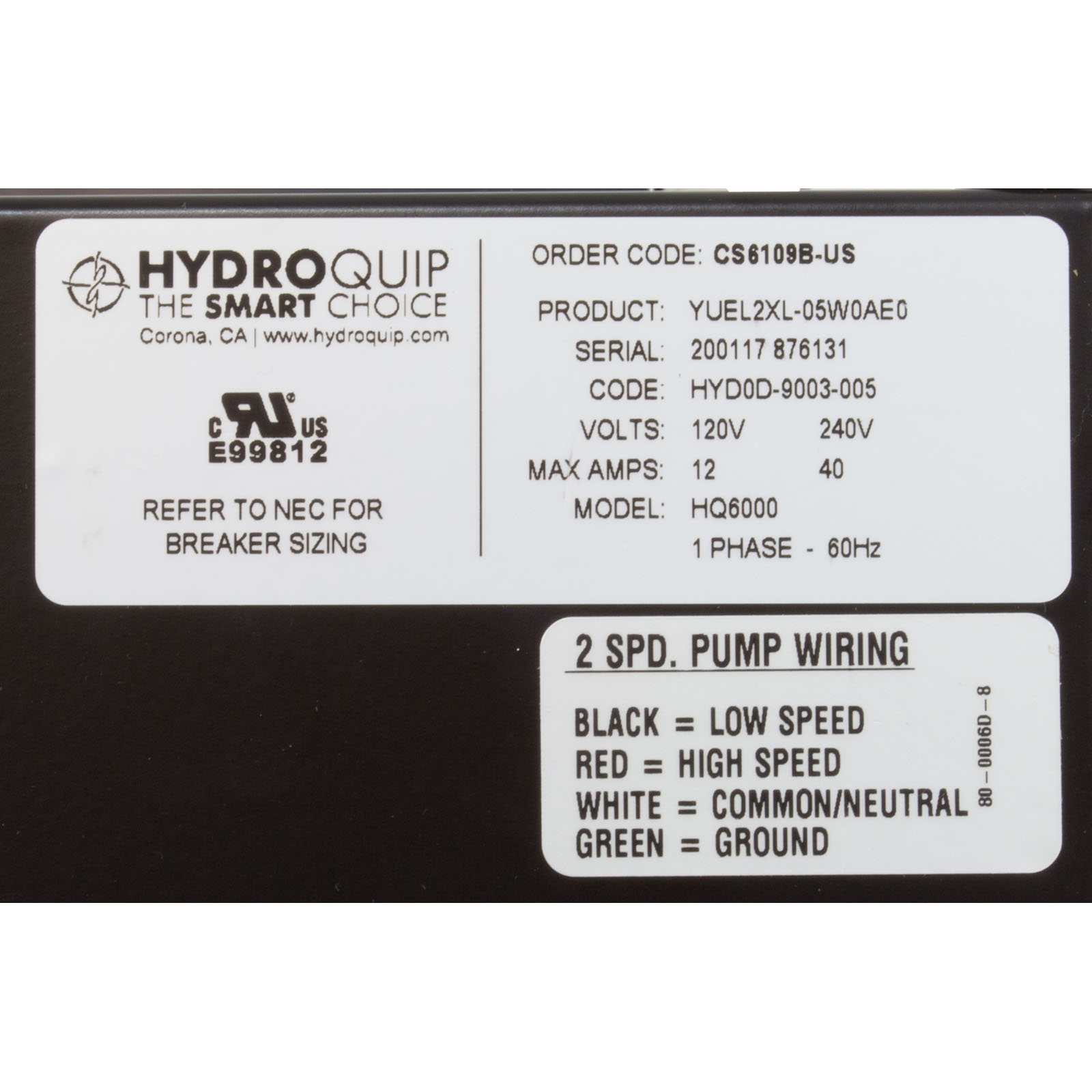 Picture of CS6109B-US Control Hydro-Quip CS6109B P1 Cp Oz Lt 5.5kW VL200