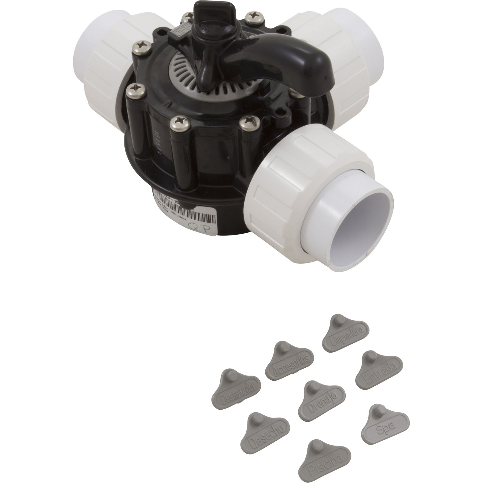 DIVERTER VALVE, 1.5IN UNIONS, 3-WAY, BLACK 